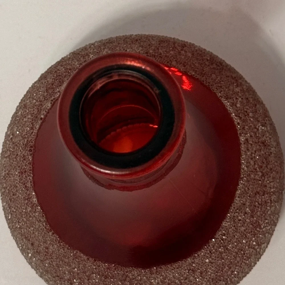 Vintage Red Glass Bud Vase with Textured Sugar Bead Base Mid Century Modern